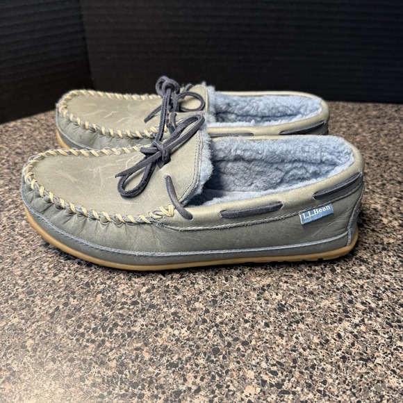 L.L. Bean Shoes - LL Bean Wicked Good Slippers Womens 8 Blue Gray Suede Moccasins Shearling Lined